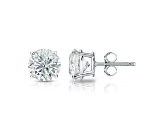 Bright White Round Lab Grown Diamond Stud in 14K White Gold 1.20ct, Color-FG, Clarity-VVS