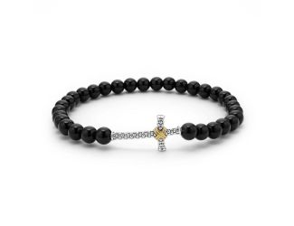 Unisex Onyx Cross Beaded Stretch Bracelet