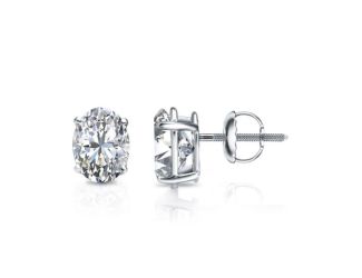 Bright White Pristine Oval Lab Grown Diamond Screwback Stud in 14K White Gold 1.20ct, GH, VS