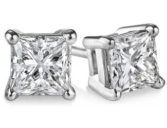 PARIKHS Princess Cut Prestige Diamond  Stud 14K White Gold 0.10ct IJ Color,SI1 Clarity