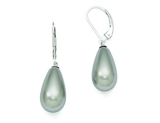 Sterling Silver Majestik 10x18mm Teardrop Grey Shell Bead Earrings
