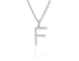 PARIKHS Diamond Initial 'F' Pendant Necklace in 18k White Gold over Sterling Silver 0.10ct IJK-I2