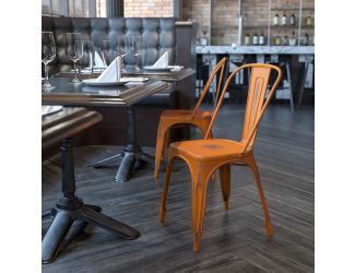 Distressed Orange Metal Indoor-Outdoor Stackable Chair - Kitchen Furniture
