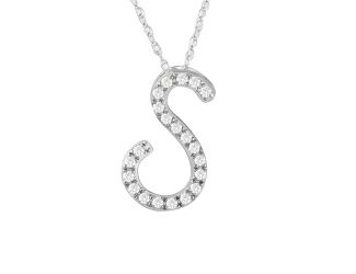 PARIKHS Diamond Initial Pendant Alphabet 'S' in 14K White Gold over Sterling Silver 0.10ct, IJK - I3
