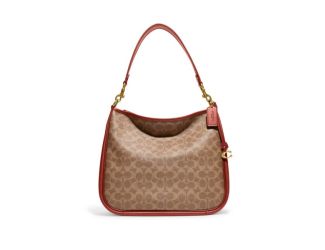 Coated Canvas Signature Cary Shoulder Bag - Tan Rust/Brass