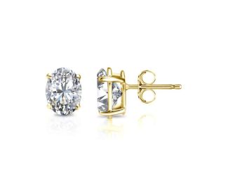 Bright White Pristine Oval Lab Grown Diamond Stud in 14K Yellow Gold 1.20ct, Color-GH,Clarity-VS