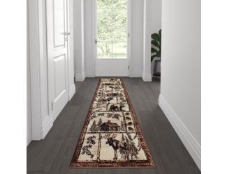Wildlife Themed Plush Indoor Area Rug in Shades of Brown - 2' x 7'
