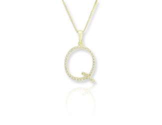 PARIKHS Diamond Initial 'Q' Pendant Necklace in 18k Yellow Gold over Sterling Silver 0.10ct IJK-I2