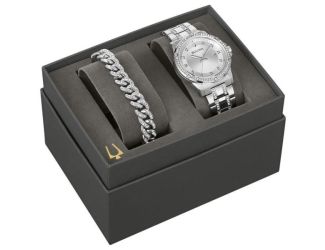 Men's Crystal Box Set with Silver Tone Watch And Bracelet