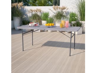 6-Foot Bi-Fold Dark Gray Plastic Folding Table with Carrying Handle