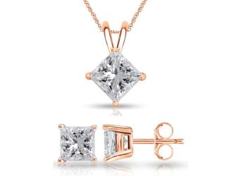 Bright White Pinnacle Princess cut Lab Grown Diamond Set in 14K Rose Gold 0.12ct, GH, VVS