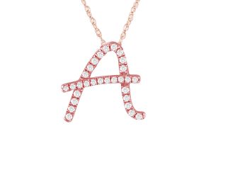 PARIKHS Initial Pendant Alphabet 'A' in CZ with chain in 925 Sterling Silver with Rose Plating