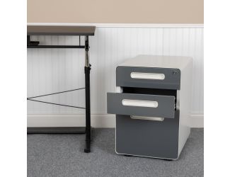 Ergonomic 3-Drawer Mobile Locking Filing Cabinet-White with Charcoal Faceplate