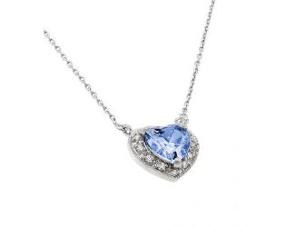 PARIKHS Rhodium Plated CZ Heart December Birthstone Necklace in 925 Sterling Silver