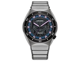 Men's Black Panther Silver-Tone Super Titanium Bracelet, Black dial