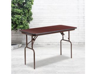 4-Foot Mahogany Melamine Laminate Folding Banquet Table