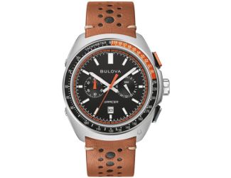 Men's Racer Chronograph Brown Leather Strap Watch Black Dial