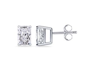 Bright White Pinnacle Radiant Lab Grown Diamond Stud in 14K White Gold 1.20ct,Color-GH,Clarity-VVS