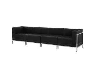Black LeatherSoft 4 Piece Modular Lounge Set with Taut Back and Seat