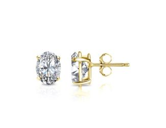 Bright White Pristine Oval Lab Grown Diamond Stud in 14K Yellow Gold 1.00ct, Color-GH,Clarity-VS
