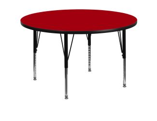 60" Round Red Thermal Laminate Activity Table - Height Adjustable Short Legs