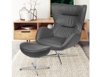 Gray LeatherSoft High Back Swivel Wing Chair and Saddle Style Wing Ottoman Set