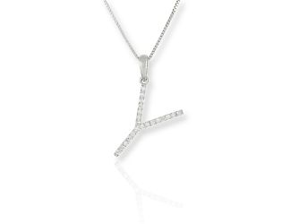 PARIKHS Diamond Initial 'Y' Pendant Necklace in 18k White Gold over Sterling Silver 0.10ct IJK-I2