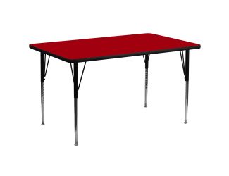 30"W x 72"L Rectangular Red Thermal Laminate Adjustable Activity Table