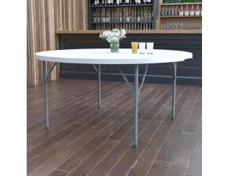 5-Foot Round Granite White Plastic Folding Table - Banquet / Event Folding Table