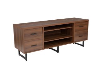 Three Shelf and Four Drawer TV Stand in Rustic Wood Grain Finish