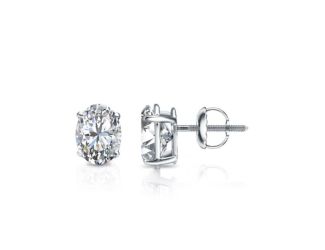 Bright White Pinnacle Oval Lab Grown Diamond Screwback Stud in 14K White Gold 0.60ct, GH, VVS