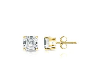 Bright White Pristine Asscher Lab Grown Diamond Stud in 14K Yellow Gold 1.00ct, Color-GH,Clarity-VS