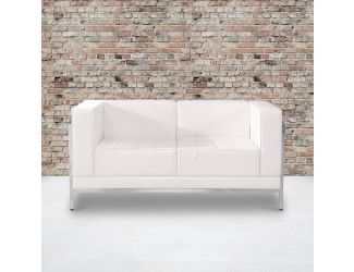 White LeatherSoft Modular Loveseat w/Quilted Tufted Seat &Encasing Frame