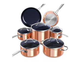 Duralon Blue 12pc Nonstick Ceramic Cookware Set Rustic Copper