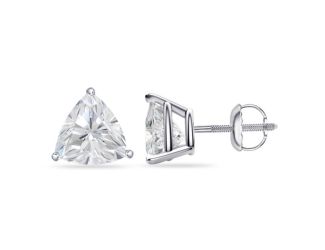 Bright White Pinnacle Trillion Lab Grown Diamond Screwback Stud, 14K White Gold 1.20ct, GH, VVS