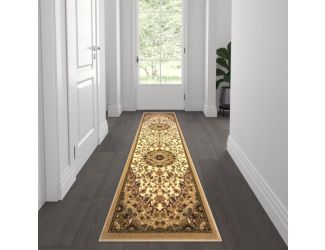 Multipurpose Persian Style Olefin Medallion Motif Area Rug in Ivory - 2' x 7'