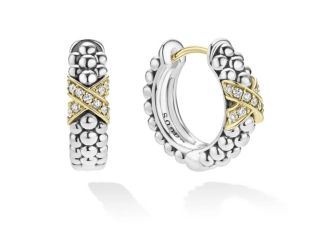 Two-Tone Diamond Huggie Earrings Size 5mm x 16mm