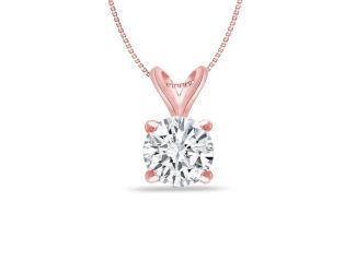 Bright White Round Lab Grown Diamond Pendant in 14K Rose Gold 0.25ct, Color-FG, Clarity-VVS