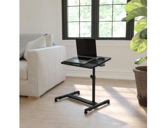 Black Adjustable Height Steel Mobile Tilt Top Computer Desk w/ Top & Bottom Lip