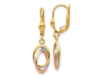14K Tri-Color Polished Dangle Leverback Earrings