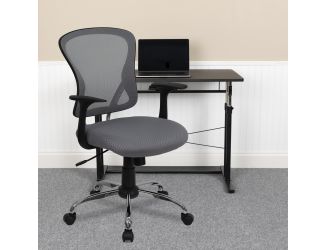 Mid-Back Gray Mesh Swivel Task Office Chair with Chrome Base and Arms
