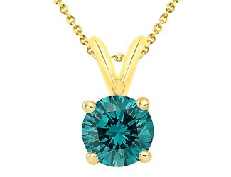 PARIKHS Blue Round AA Quality Diamond Pendant in Yellow Gold over Sterling Silver, 0.15ct