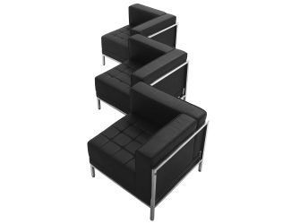 Black LeatherSoft 3 Piece Modular Corner Chair Set with Taut Back and Seat
