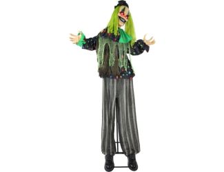 Lifesize Animatronic Clown with Lights and Sound, Indoor/Covered Outdoor Halloween Decoration
