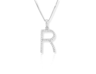 PARIKHS Diamond Initial 'R' Pendant Necklace in 18k White Gold over Sterling Silver 0.10ct IJK-I2