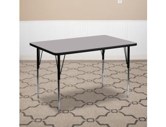 24"W x 48"L Rectangular Grey Thermal Laminate Activity Table w/ Adjustable Legs