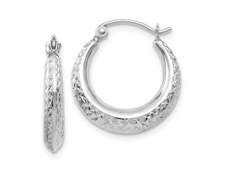 14K White Gold Textured Hollow Hoop Earrings