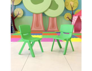 2 Pack Green Plastic Stackable School Chair with 13.25"H Seat, K-2 School Chair