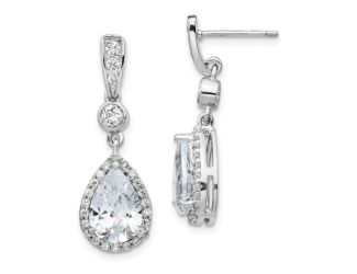 Sterling Silver Cheryl M Rhodium-plated Teardrop CZ Post Dangle Earrings