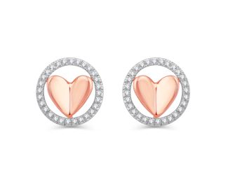 Gorgeous Pink Heart Diamond Stud Earring in 925 Sterling Silver- 0.18ct, IJ color, I2 clarity